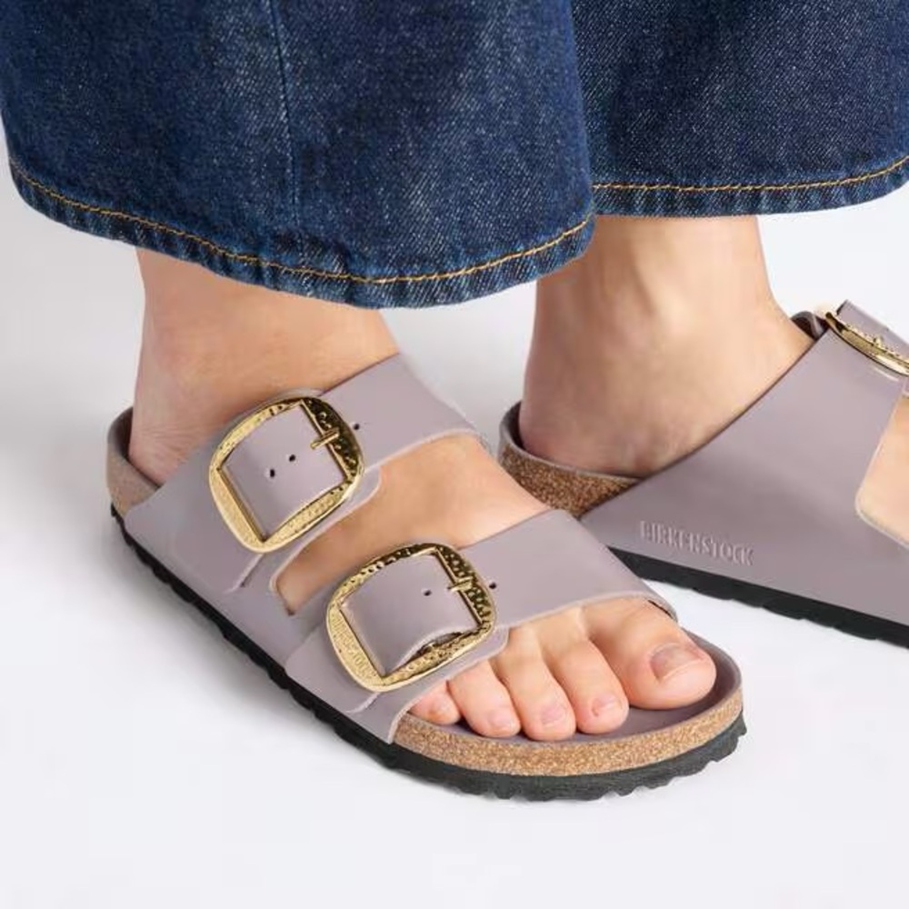 NWT Birkenstock Arizona Big Hammered Buckle High Shine Sandals Faded Purple - Picture 2 of 15
